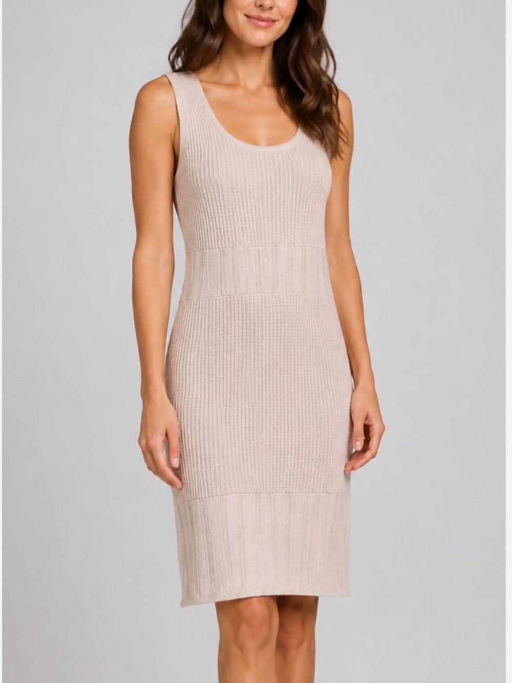 NWT Rachel Zoe Women Sleeveless Pointelle Sweater Knit Sheath Dress Size M Beige